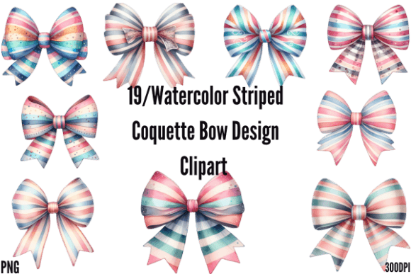 Download Watercolor Striped Coquette Bow Design - Premium Resources
