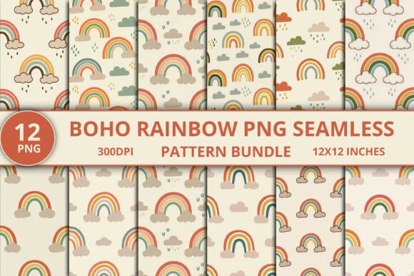 Download Boho Rainbow PNG Seamless Pattern Bundle - Boho rainbow png Collection