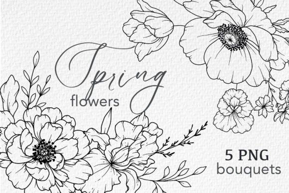 Download FLOWERS LINE DRAWING, FLORAL LINE ART - Wing Collection