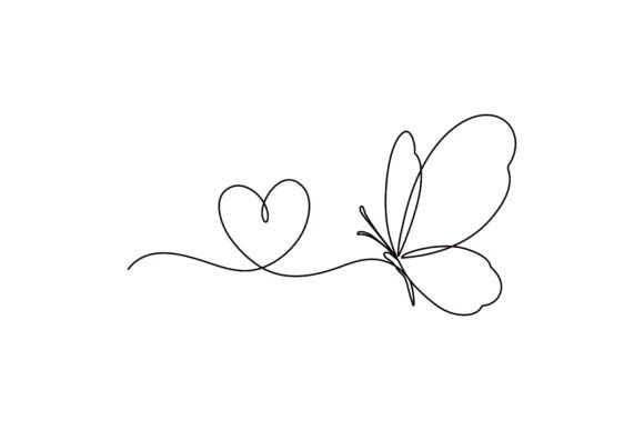Download Line Drawing of Heart and Butterfly - Wing Collection